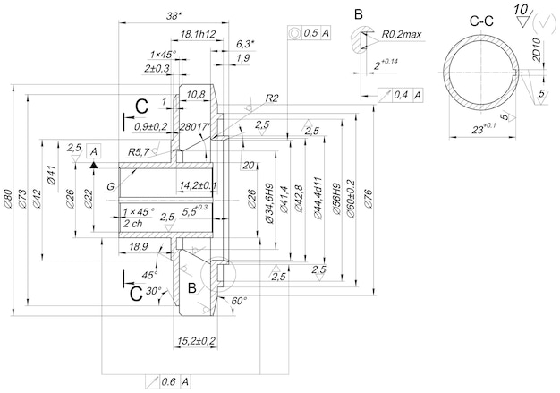 Vector sketch of wheel with tilt angle and hatching