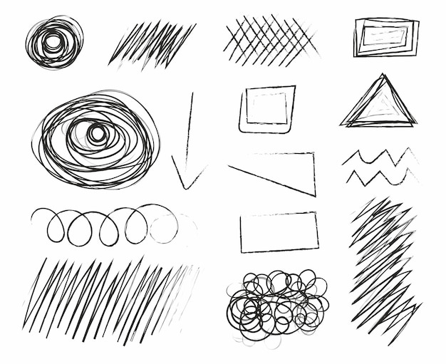 Sketch with different doodle shapes and lines