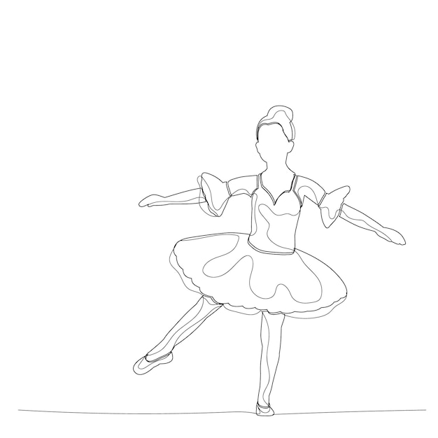 Sketch with lines dancing little ballet girl