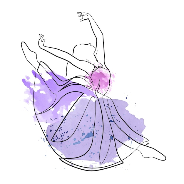 Vector sketch of a woman in a dress ballet dancer line art continuous art watercolor icon girl