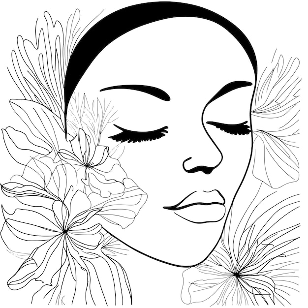 Sketch woman line art minimalist logo nature organic cosmetics makeup flower head feminine