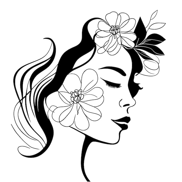 Sketch woman line art minimalist logo nature organic cosmetics makeup flower head feminine