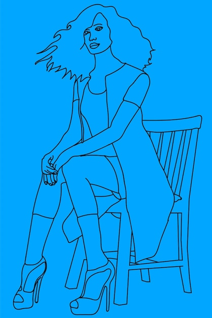 sketch woman sitting on chair line art