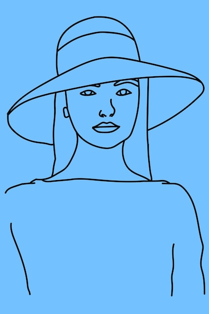 Sketch woman wearing hat line art