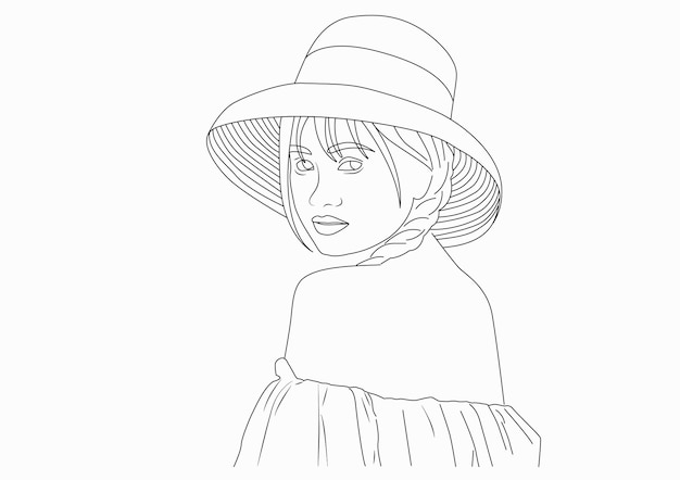 a sketch of a woman wearing a hat.