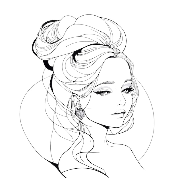 A sketch of a woman with a big earring.