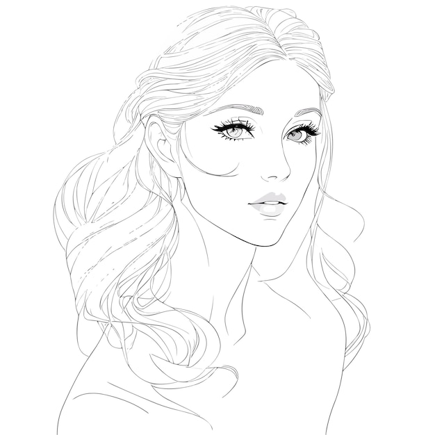 Premium Vector | A sketch of a woman with long hair and a long hair