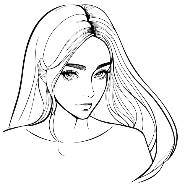 A sketch of a woman with long hair and a long hair