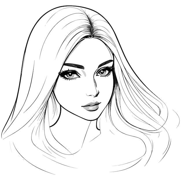 A sketch of a woman with long hair and a long hair