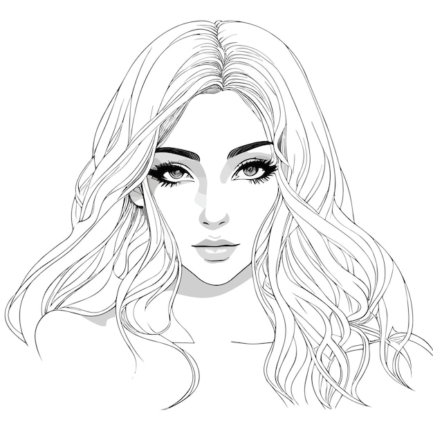 A sketch of a woman with long hair and long hair