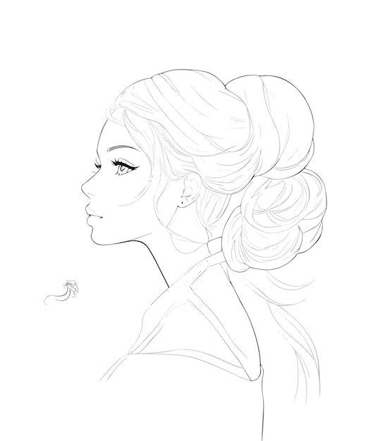 A sketch of a woman with long hair and a ponytail