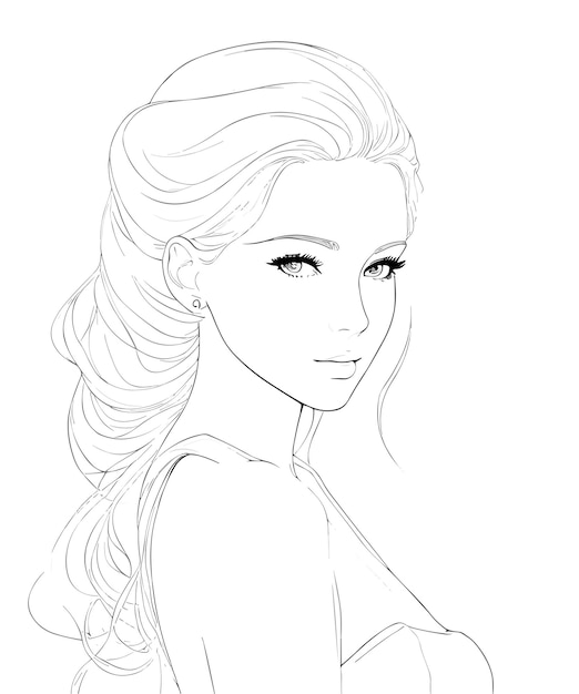 A sketch of a woman with long hair and a ponytail