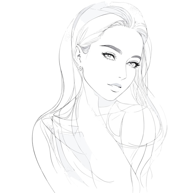 Premium Vector | A sketch of a woman with long hair and a ring on her ...