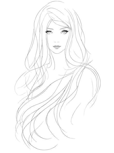 A sketch of a woman with long hair