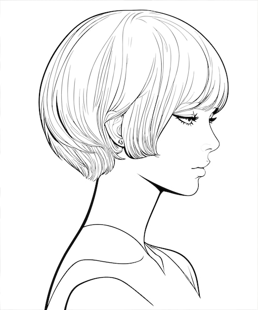 A sketch of a woman with short hair and a short hairstyle