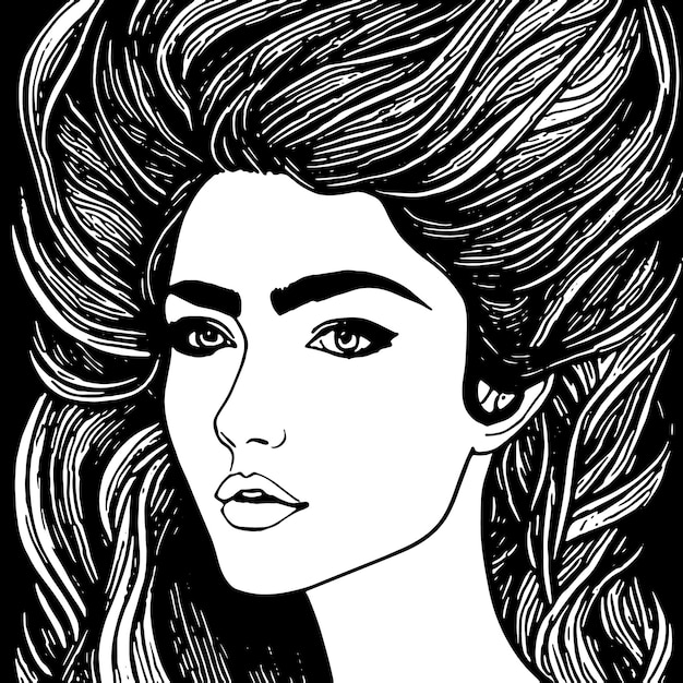 эскиз женщины с волнистыми волосами