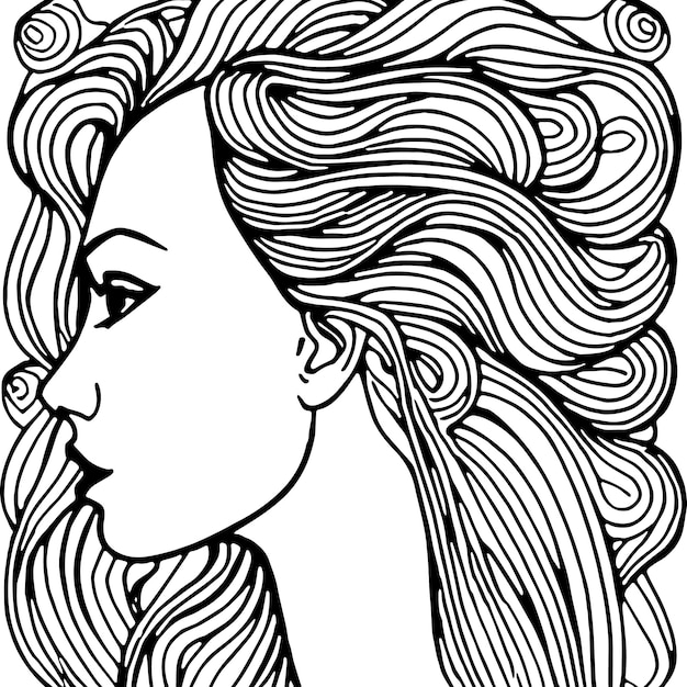 sketch of woman with wavy hair