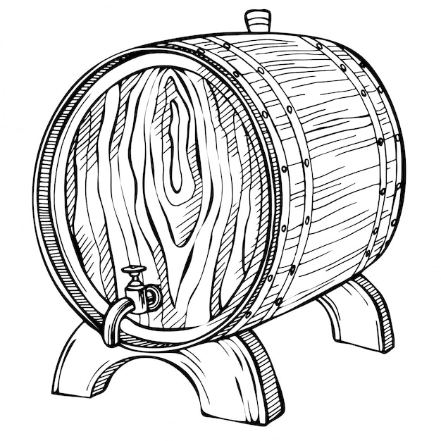 Sketch wooden barrel. hand drawn vintage illustration in engraved style. alcohol, wine, beer or whiskey old wood keg,  cask.