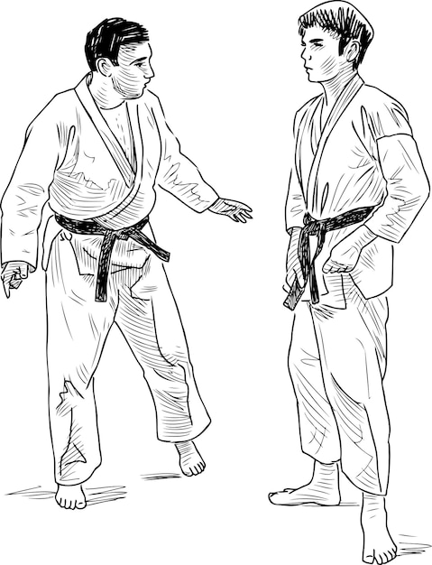 sketch of wrestling trainer and student in the gym