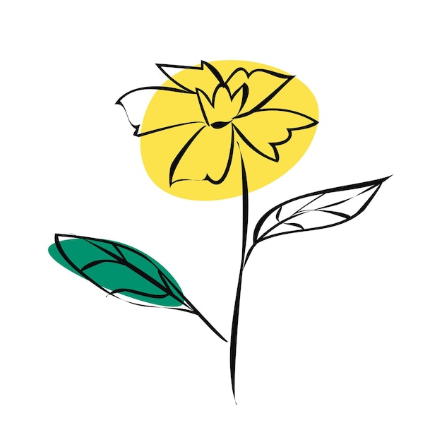 Sketch yellow flower of black outlines.