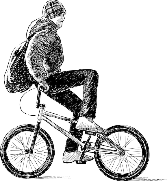 Vector sketch of young playful cyclist