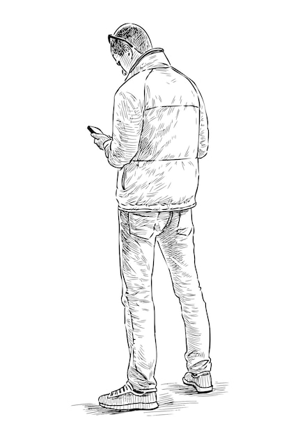 Sketch of young townsman with a cell phone