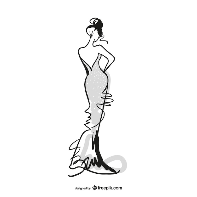 Vector sketched fashion girl with grey dress