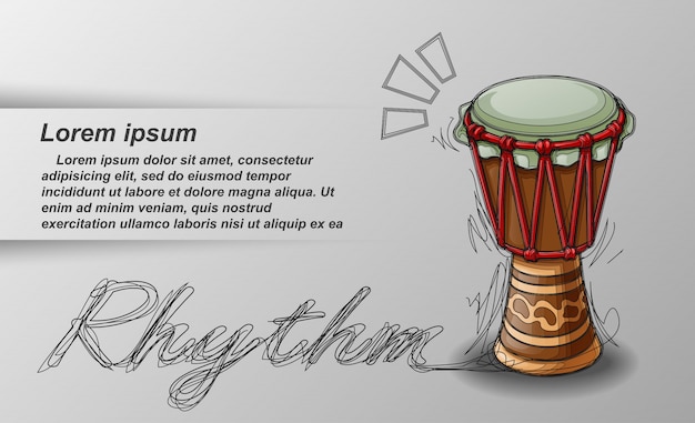 Sketched percussion and text on white background.