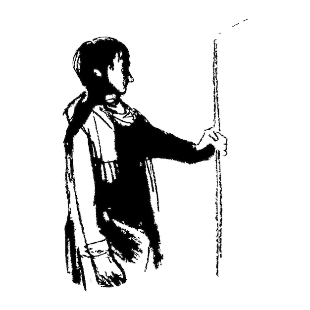 Sketched Person Hand Drawn Illustration Of A Standing Man Holding A Stick