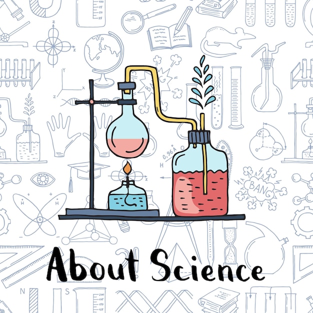 Sketched science or chemistry elements composition with lettering on science elements background illustrationt