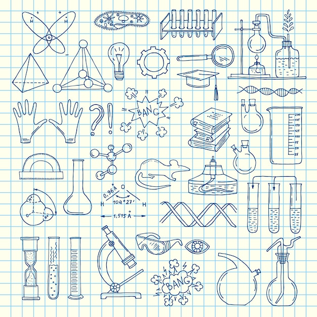 Sketched science or chemistry elements set