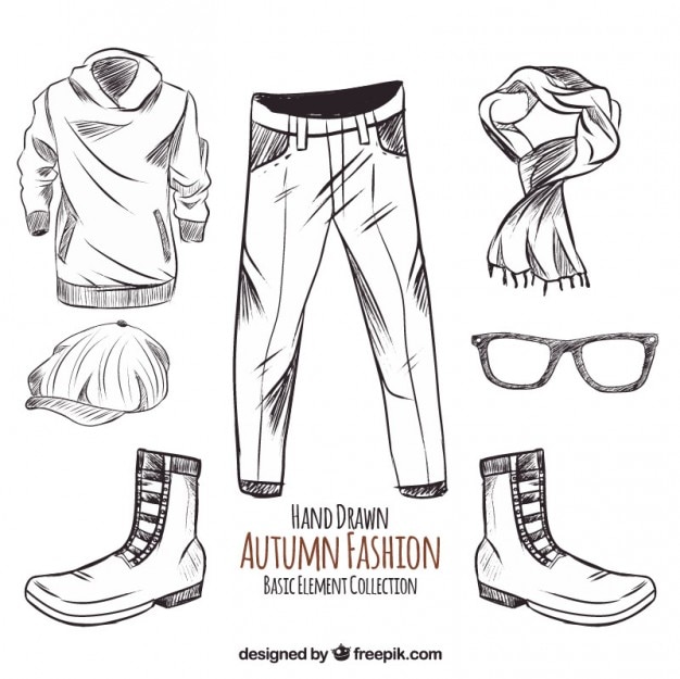 Vector sketches of autumn clothing and accessories