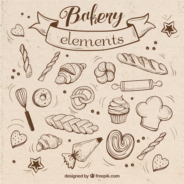Sketches bakkerij elementen met keukengerei