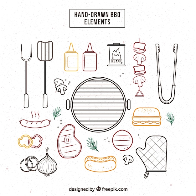 Sketches barbecue elements pack