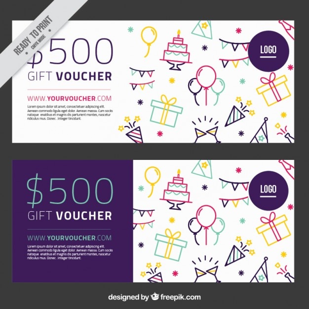 Vector sketches birthday elements gift coupons