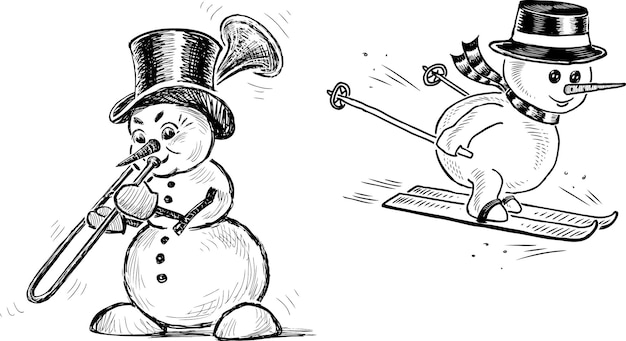 Sketches of the cheerful christmas snowmen