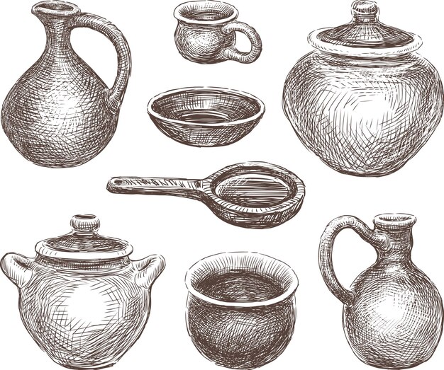 Sketches of collection various clayware