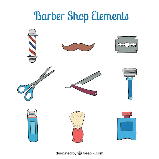 Sketches cute barber shop accesories