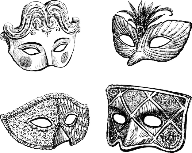 Vector sketches of different carnival masks