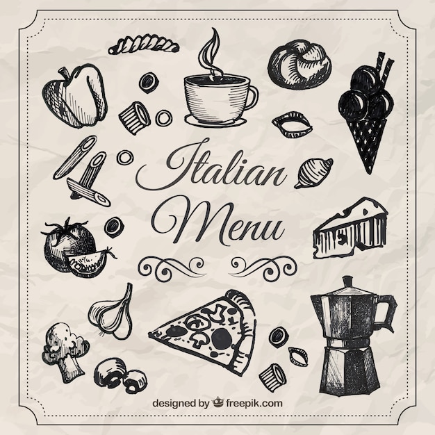 Vettore menu italiano sketches