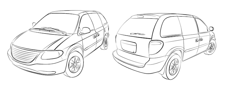 Vector the sketches of a old minivans
