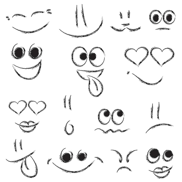 Sketches of smiley faces isolated on white