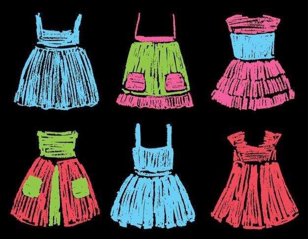 Vector sketches of the summer dresses for a little girl