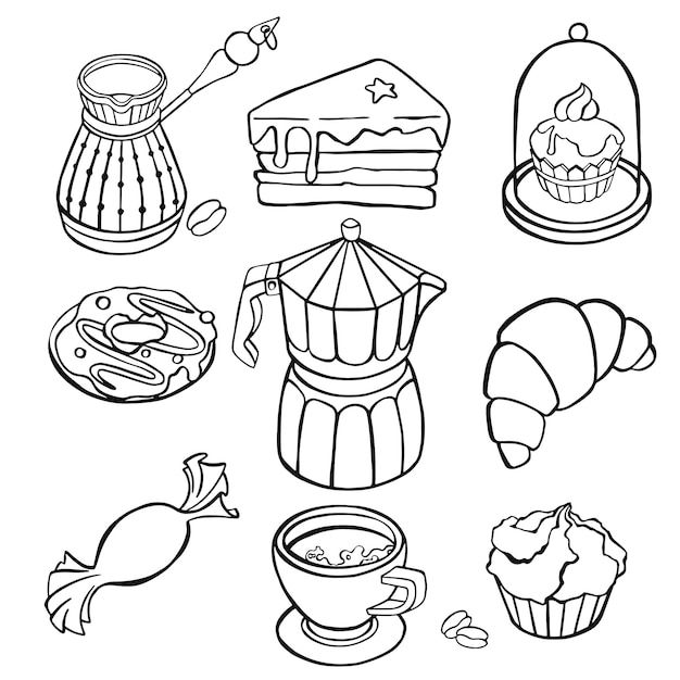 Sketches of tea objects. Hand drawn . Vector illustration