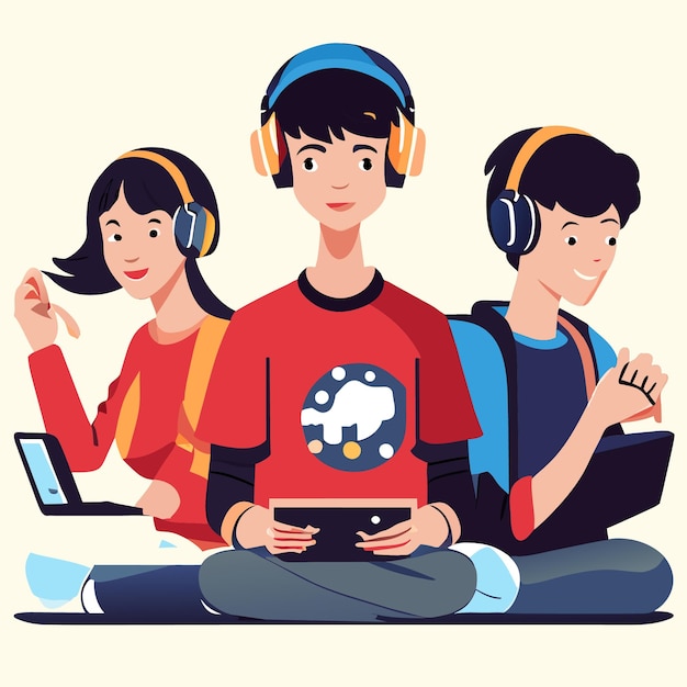 Vector sketches of teens with smart devices