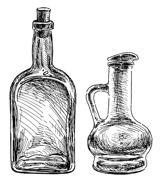 Sketches of two kitchen utensil bottle for olive oil