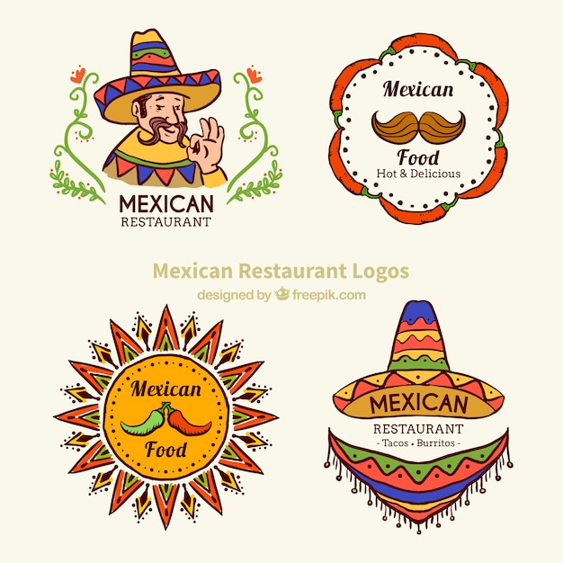 Vector sketches typical mexican food logotypes