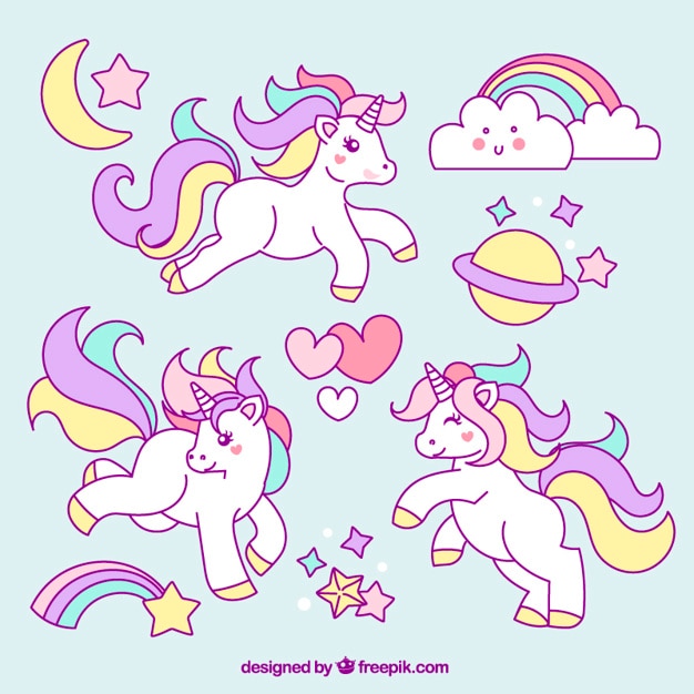 Sketches of unicorn with lovely elements