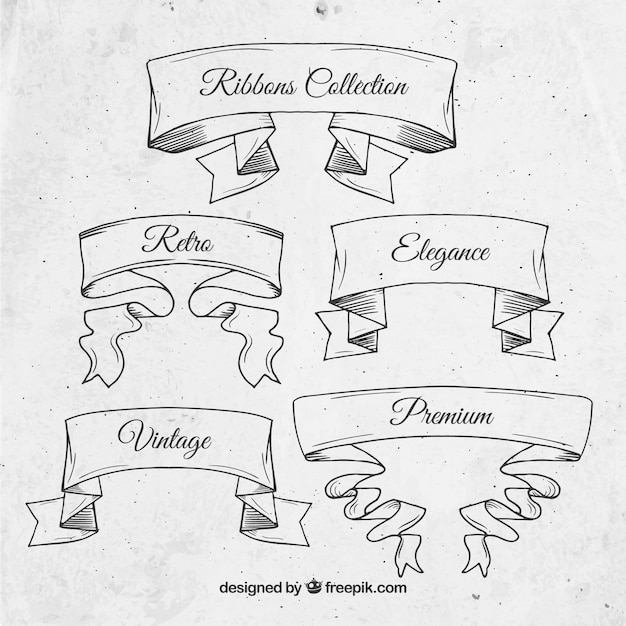 Vector sketches vintage ribbons pack