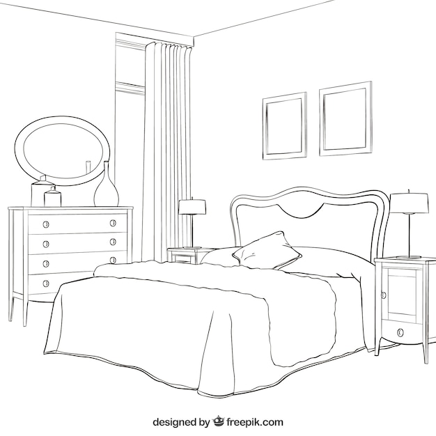 Vector sketchy bedroom